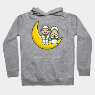 Cute Moslem Couple Sitting On Moon Hoodie